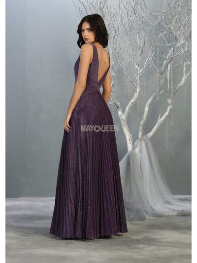 May Queen - RQ7829 Pleated Plunging V-Neck A-Line Dress Prom Dresses