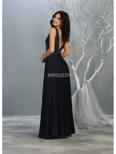 May Queen - RQ7829 Pleated Plunging V-Neck A-Line Dress Prom Dresses