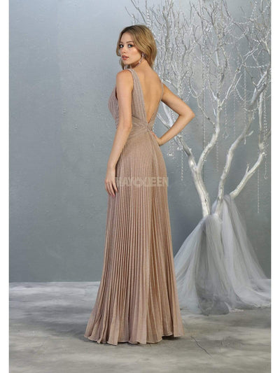 May Queen - RQ7829 Pleated Plunging V-Neck A-Line Dress Prom Dresses
