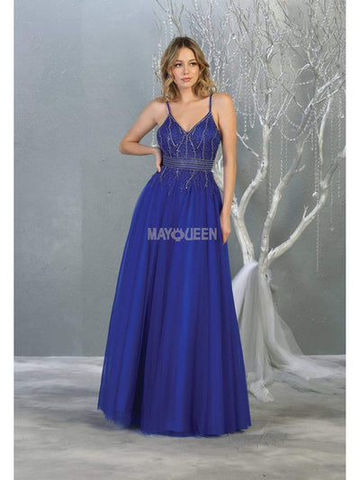 May Queen - RQ7841 Bead Embellished Deep V-Neck A-Line Dress Prom Dresses