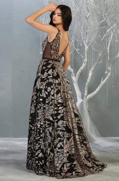 May Queen - RQ7842 Embellished Deep V-neck A-line Dress Prom Dresses
