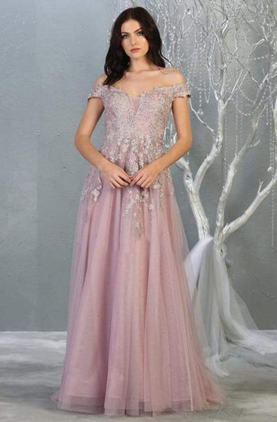May Queen - RQ7850 Floral Appliqued A-Line Dress Prom Dresses 4 / Mauve