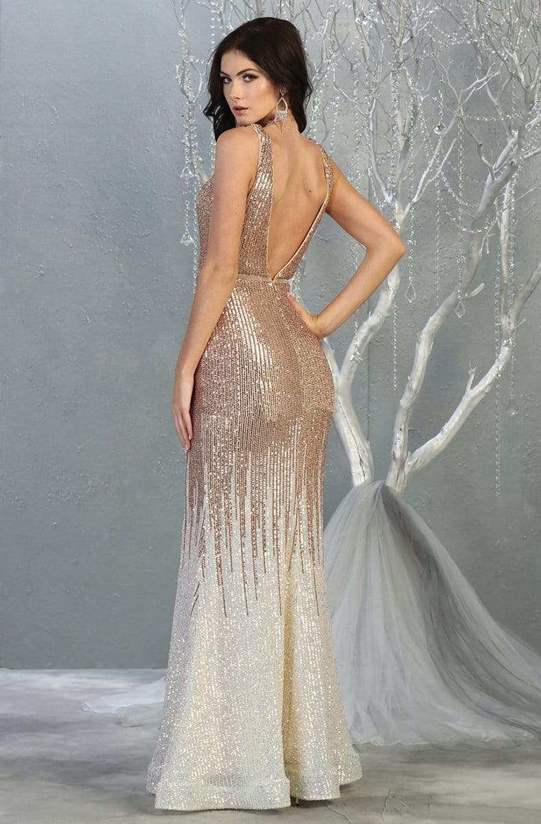 May Queen - RQ7851 Embellished Deep V-neck Trumpet Dress Evening Dresses