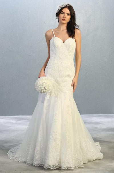 May Queen - RQ7857 Embroidered Sweetheart Trumpet Gown Wedding Dresses 4 / Ivory