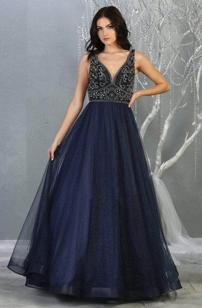 May Queen RQ7860 - Sleeveless Embellished Prom Dress Prom Dresses 14 /Navy