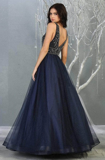 May Queen RQ7860 - Sleeveless Embellished Prom Dress Prom Dresses 14 /Navy