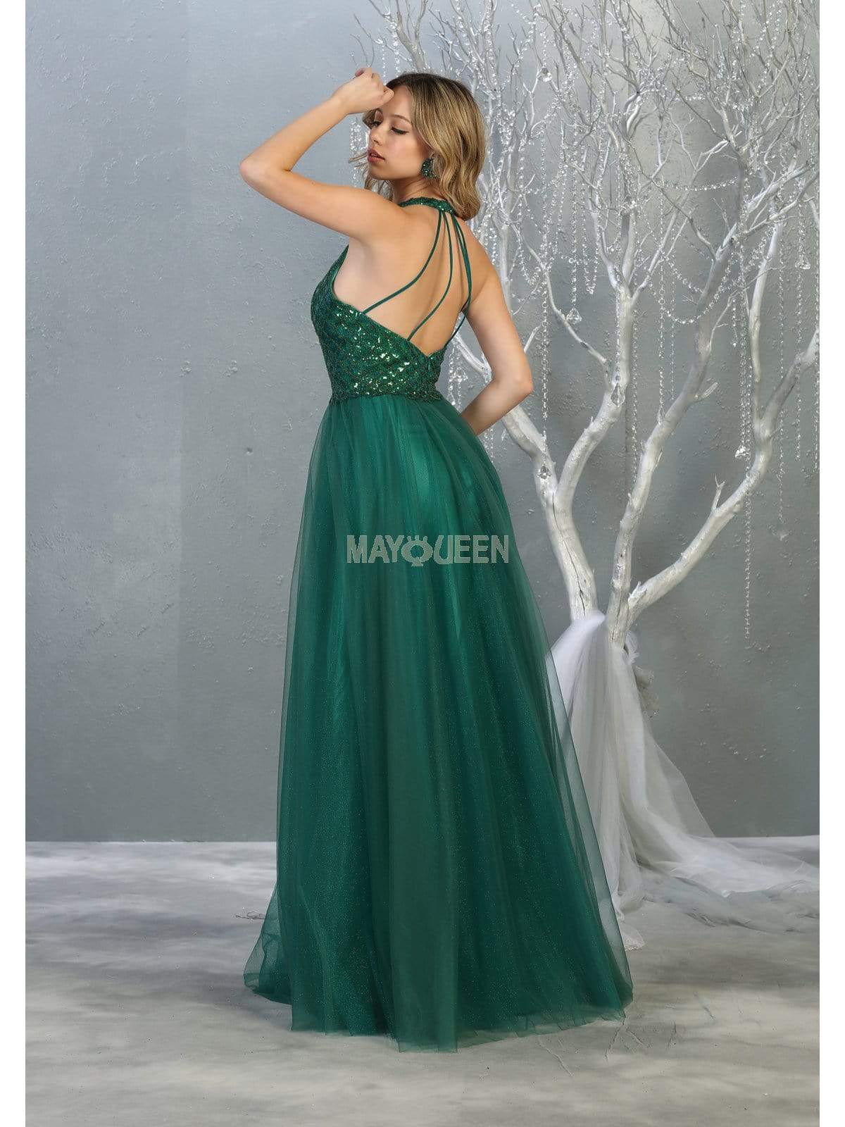 May Queen - RQ7863 Strappy High Halter A-Line Gown Prom Dresses