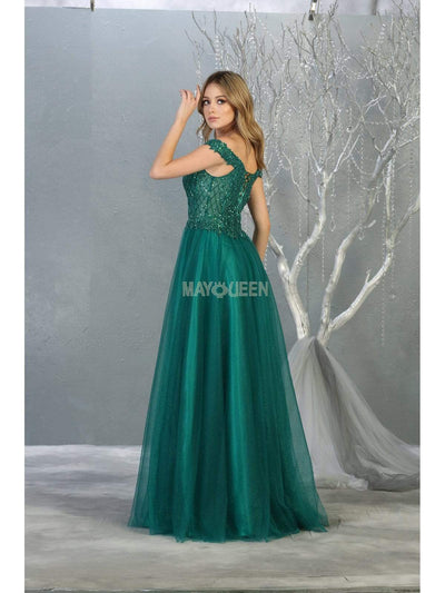 May Queen - RQ7864 Embellished Plunging Off-Shoulder Gown Prom Dresses