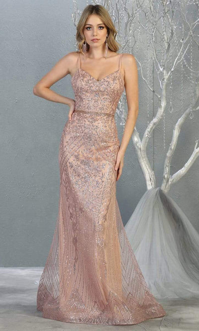 May Queen - RQ7868SC Thin Strap Glitter-Shimmer Long Dress In Pink