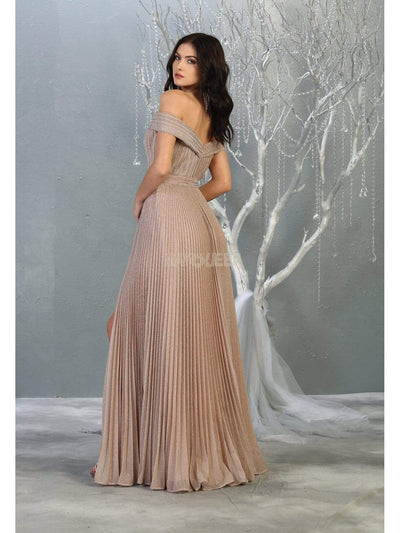 May Queen - RQ7876 Off-Shoulder Pleated A-Line Dress Evening Dresses