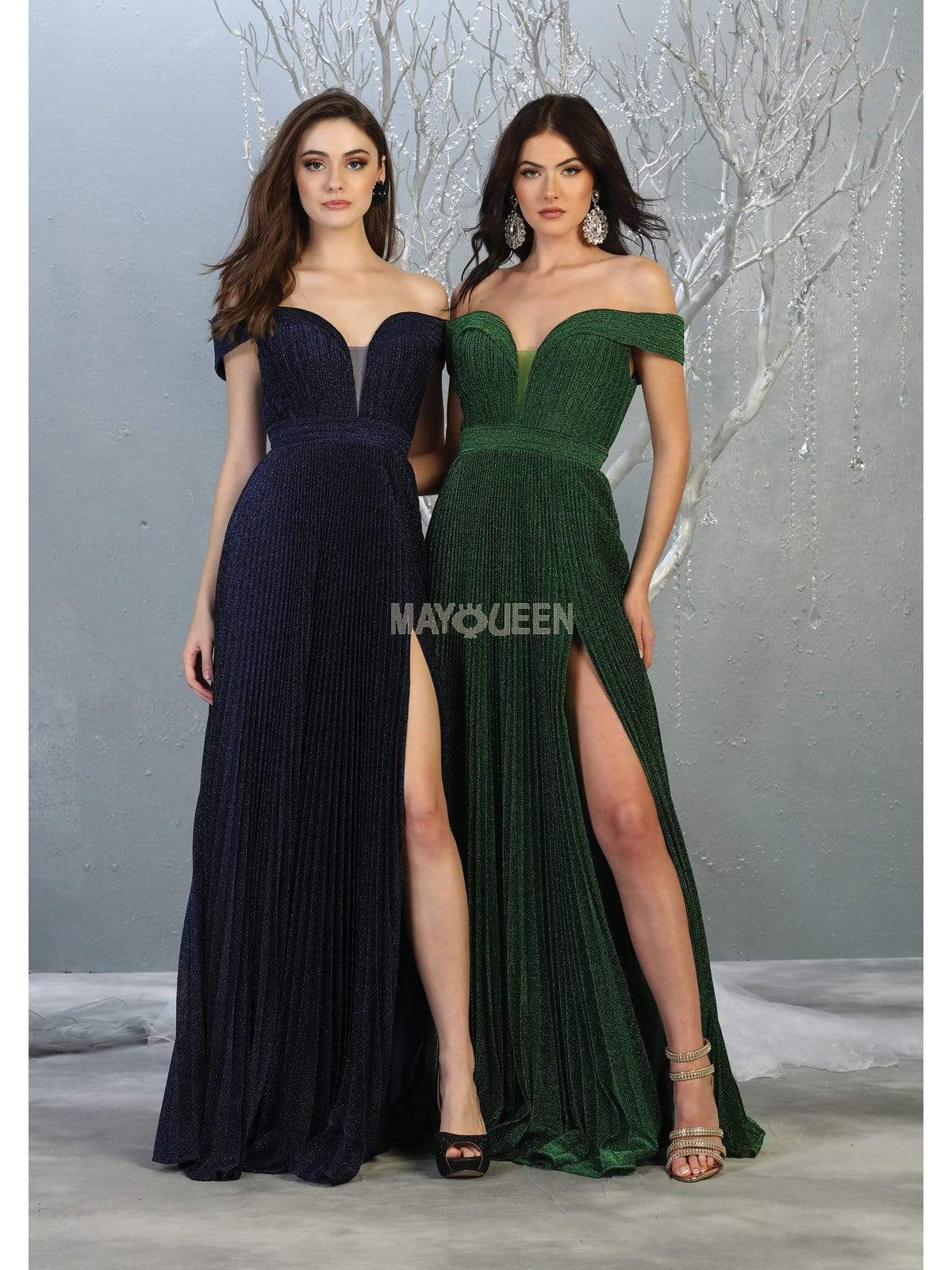 May Queen - RQ7876 Off-Shoulder Pleated A-Line Dress Evening Dresses