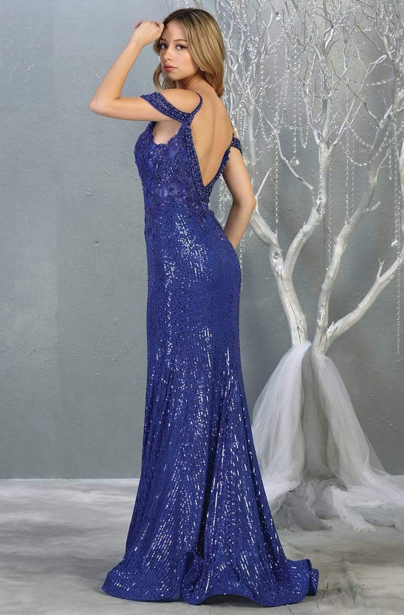 May Queen - RQ7877 Embellished V-neck Trumpet Dress Evening Dresses