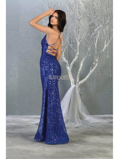 May Queen - RQ7878 Strappy Sequined Trumpet Dress Evening Dresses