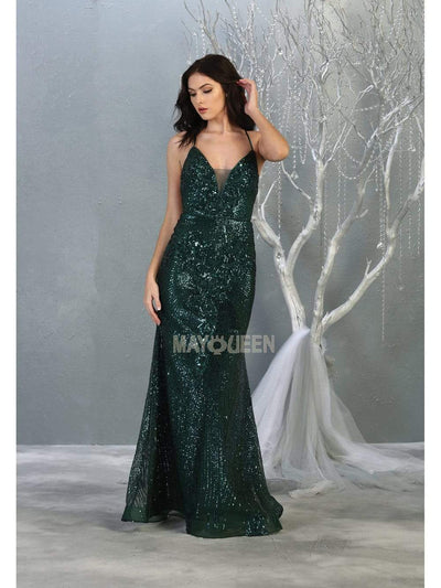 May Queen - RQ7878 Strappy Sequined Trumpet Dress Evening Dresses 2 / Hunter-Grn
