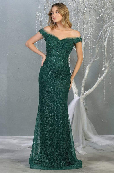 May Queen - RQ7879 Embellished Off-Shoulder Trumpet Dress With Train Evening Dresses