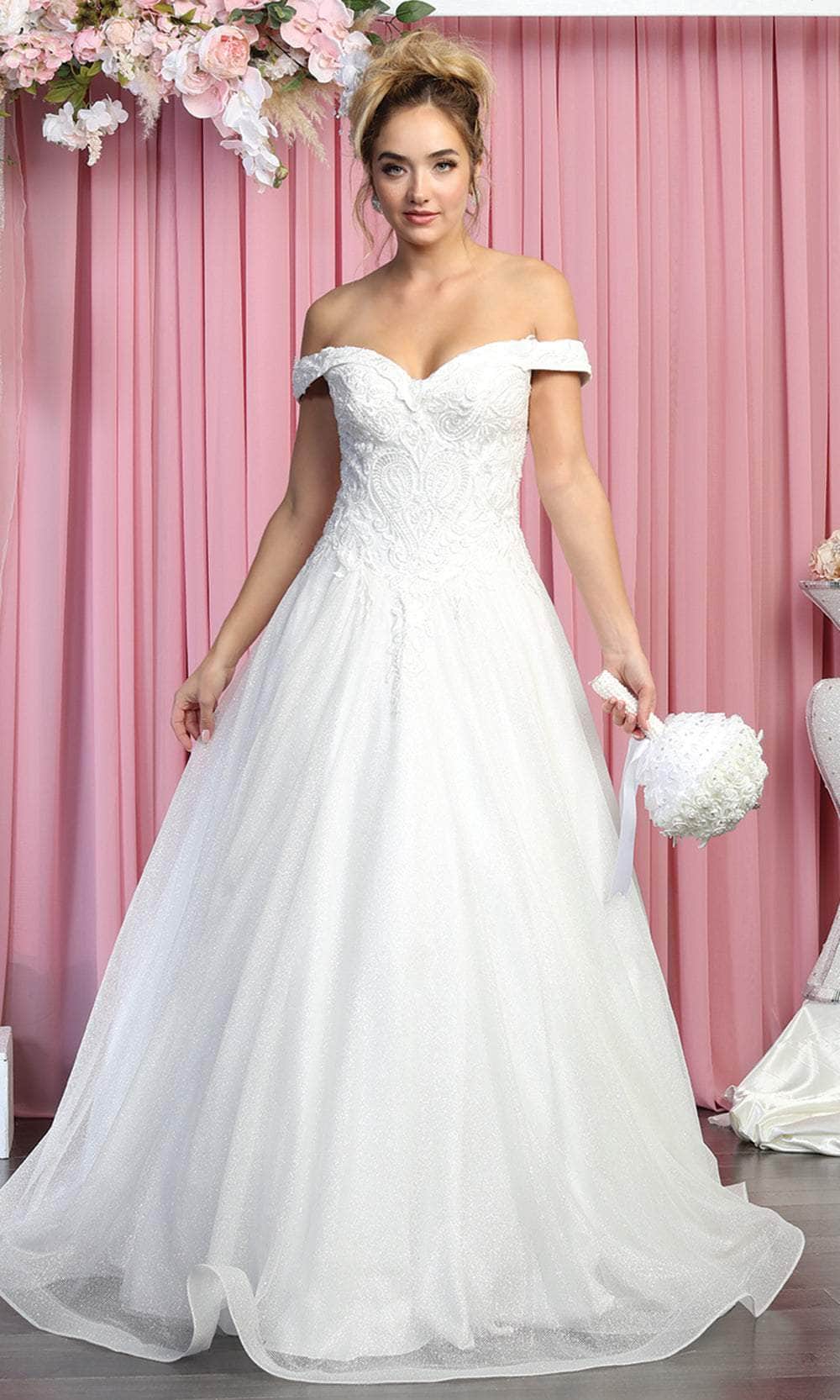 May Queen RQ7898 - Off-shoulder Sweetheart Neckline Wedding Gown Wedding Dresses 4 / Ivory