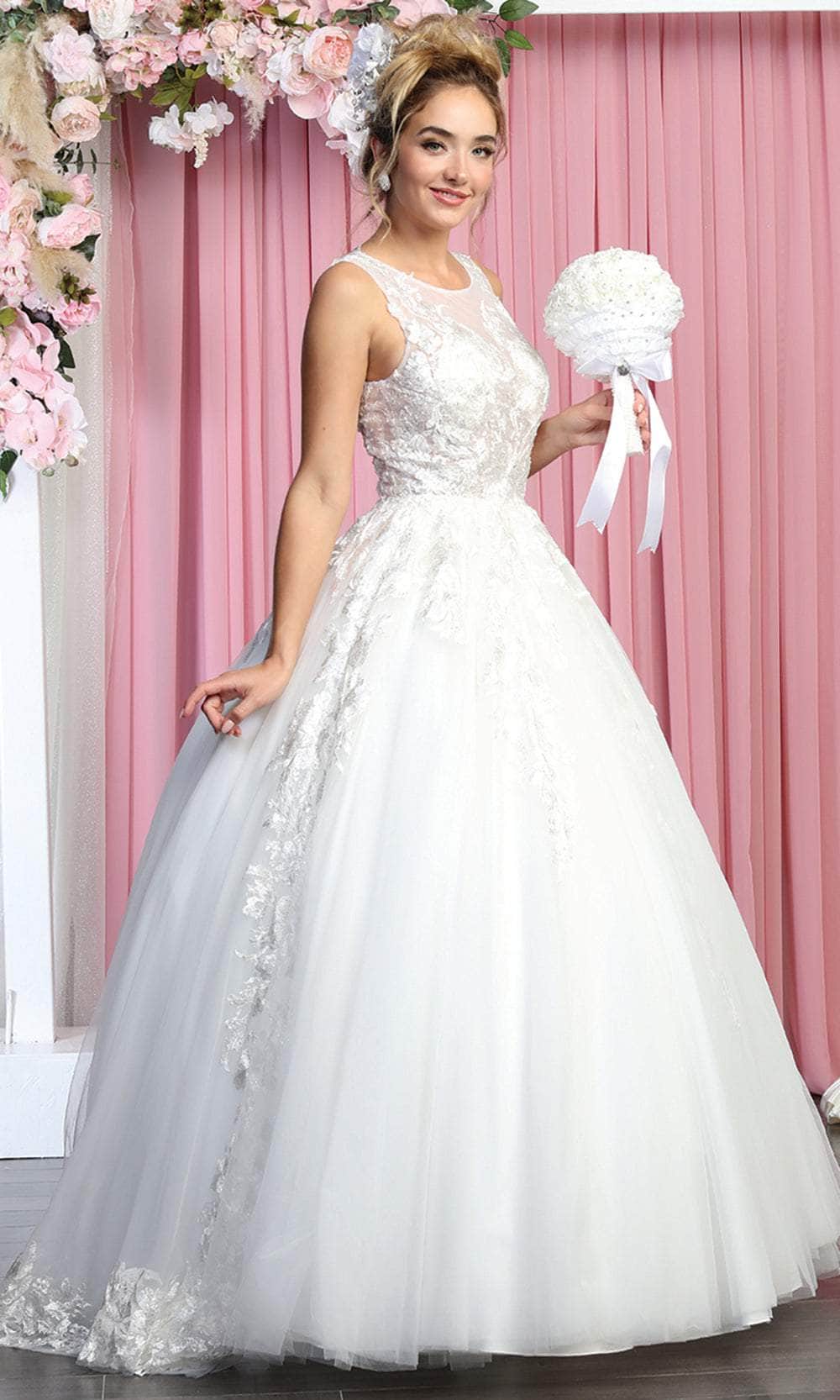 May Queen RQ7900 - Sleeveless Illusion Jewel Neckline Wedding Dress Wedding Dresses