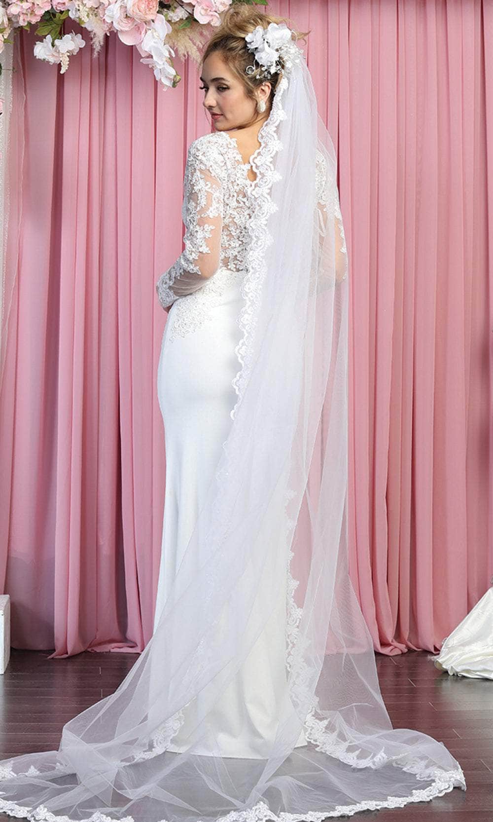 May Queen RQ7901 - Long Sleeves Low-cut V-neck Wedding Gown Bridal Dresses