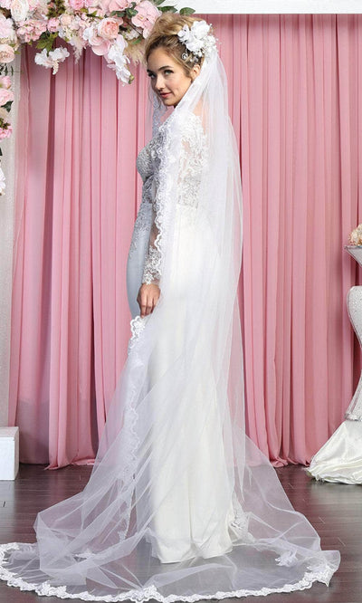 May Queen RQ7901 - Long Sleeves Low-cut V-neck Wedding Gown Bridal Dresses