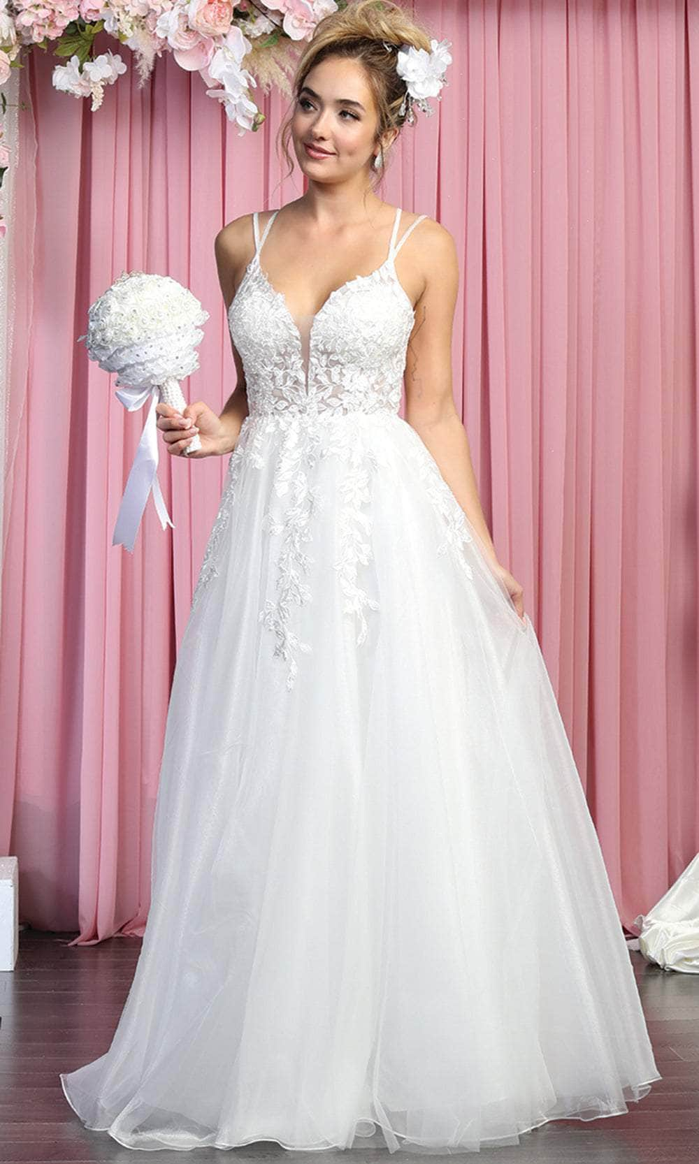 May Queen RQ7905 - Sleeveless Deep V-neck Wedding Dress Special Occasion Dress 4 / Ivory