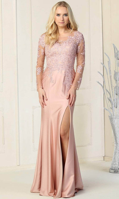 May Queen RQ7913 - Long Sleeve Formal Dress Special Occasion Dress 4 / Dustyrose