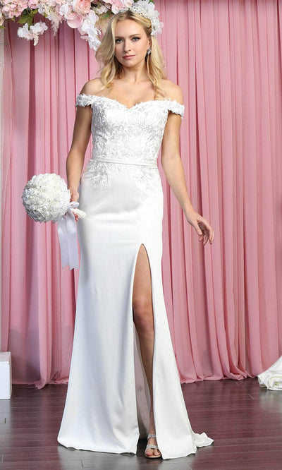 May Queen RQ7914 - Off-shoulder Sweetheart Neck Wedding Dress Special Occasion Dress 4 / Ivory