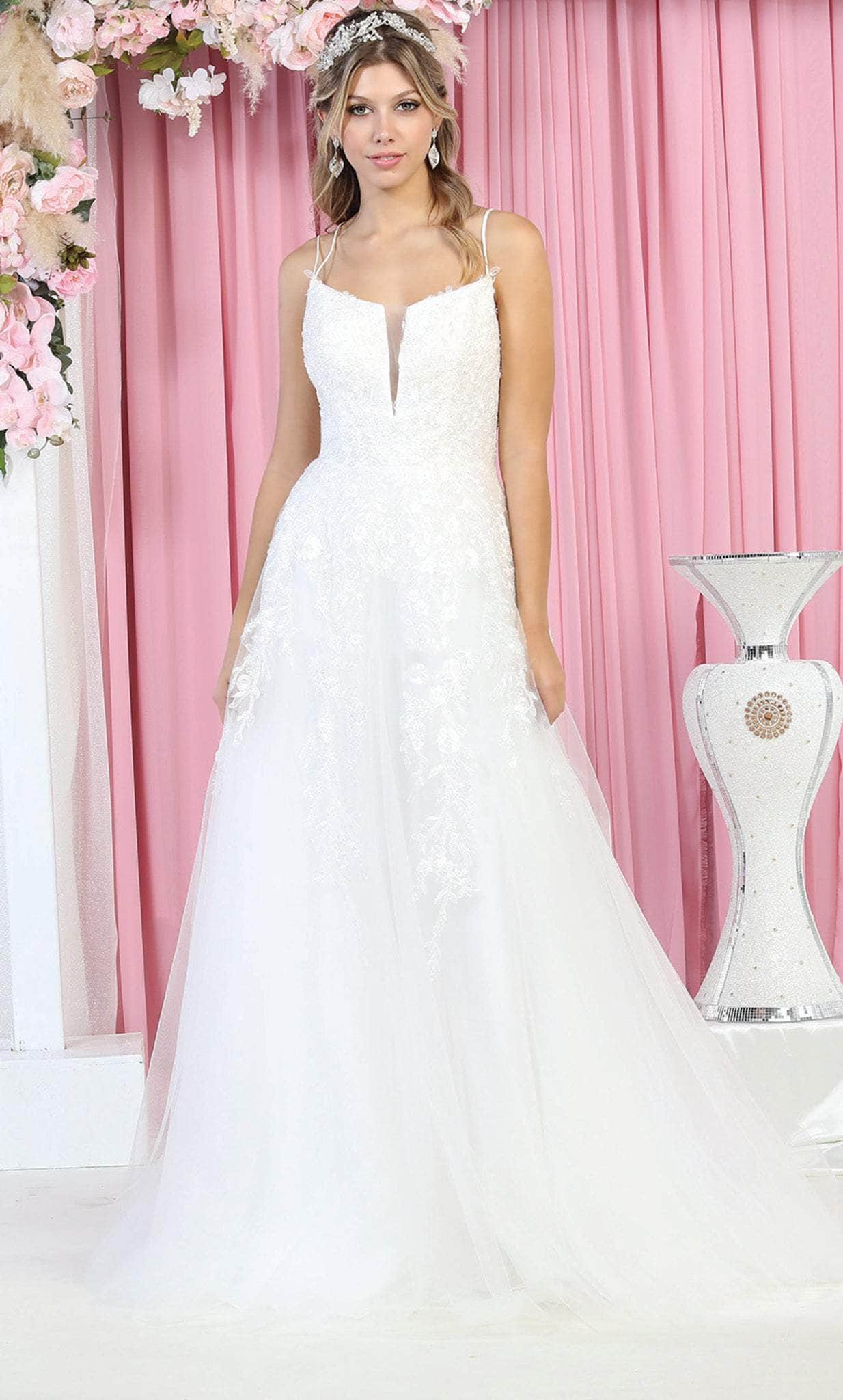 May Queen RQ7917 - Dual Strap A-Line Wedding Gown Special Occasion Dress 4 / White