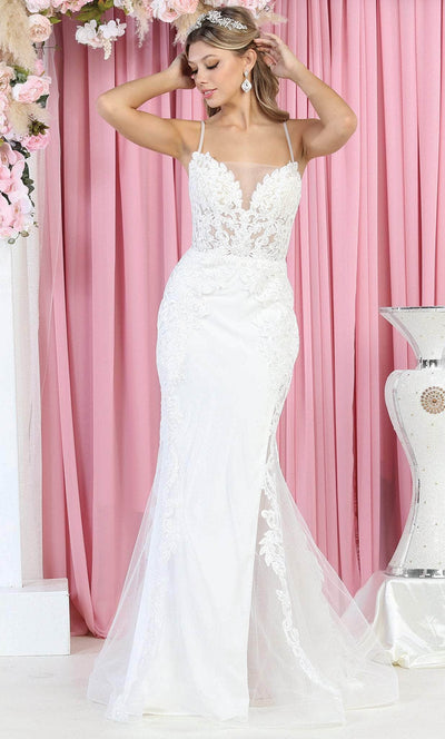 May Queen RQ7919 - Embroidered Mermaid Wedding Gown Special Occasion Dress 4 / Ivory