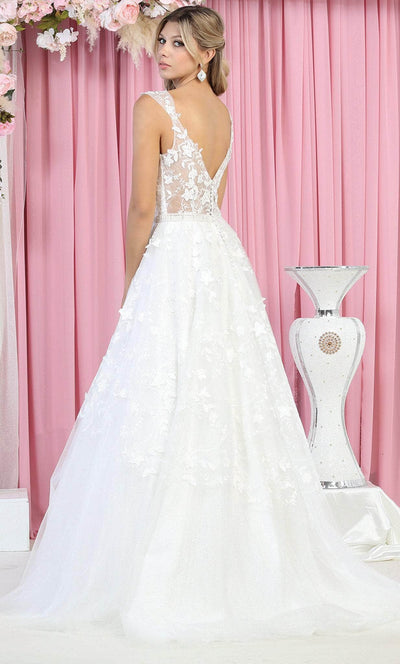 May Queen RQ7926 - Floral V Neck Bridal Gown Special Occasion Dress