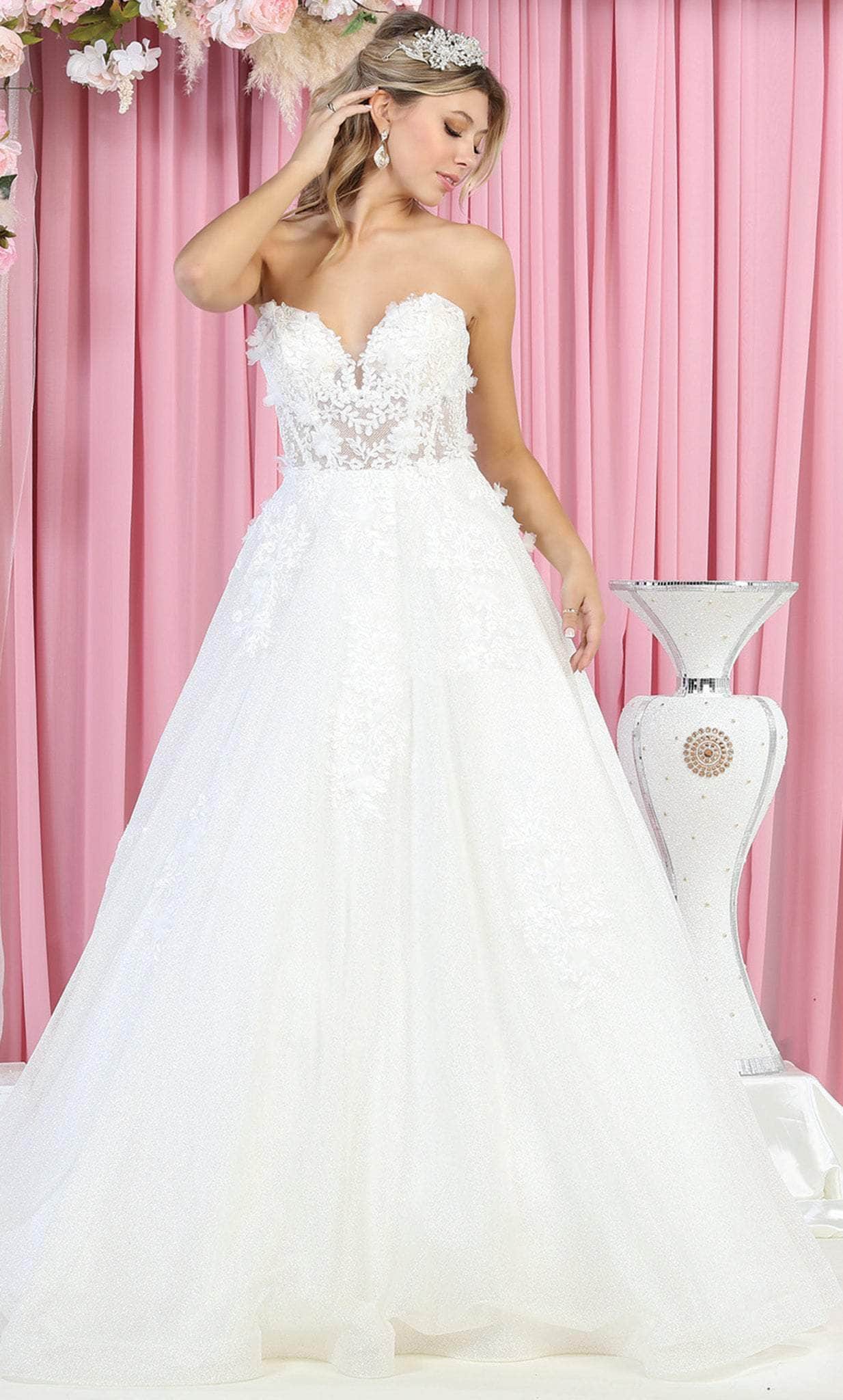 May Queen RQ7938 - Floral Strapless Bridal Dress Bridal Dresses 4 / Ivory