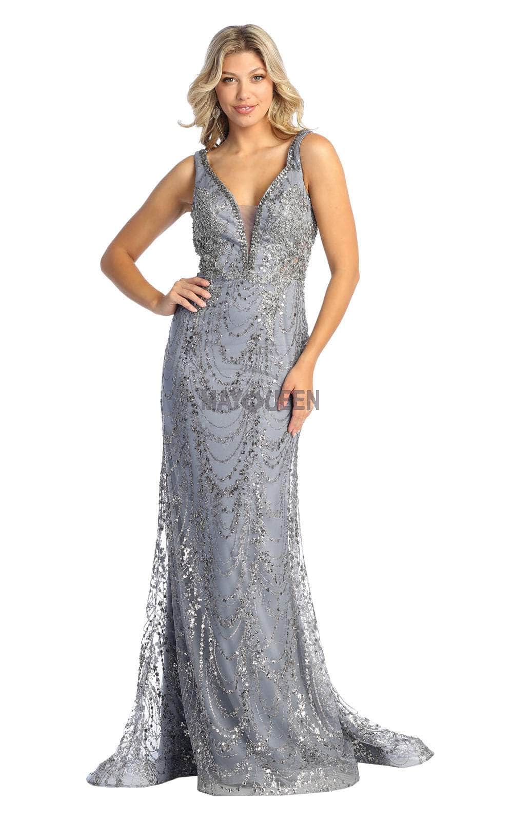 May Queen RQ7939 - Illusion Bead Embellished Sheath Dress Special Occasion Dress