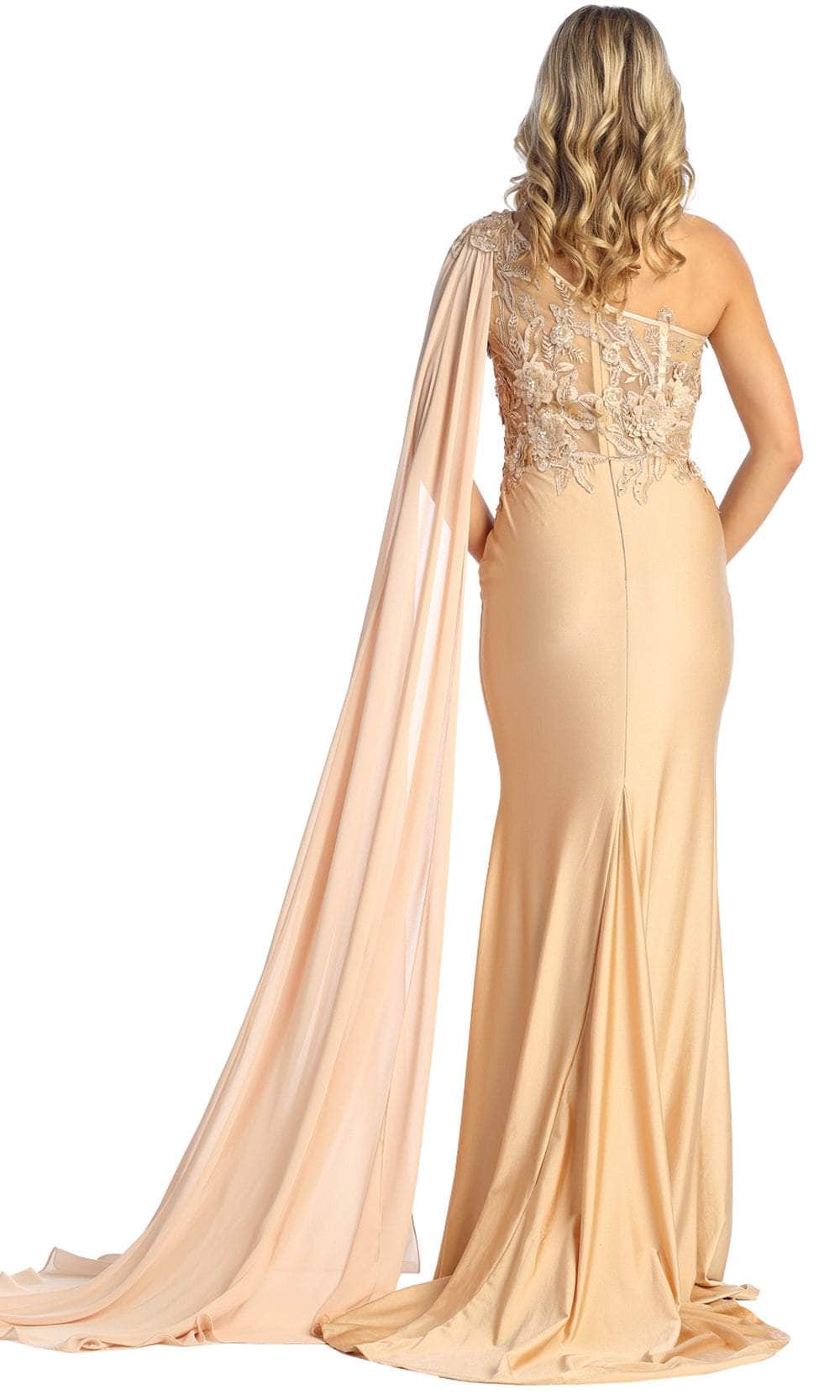 May Queen RQ7943 - Asymmetric Cape Sleeve Evening Dress Prom Dresses
