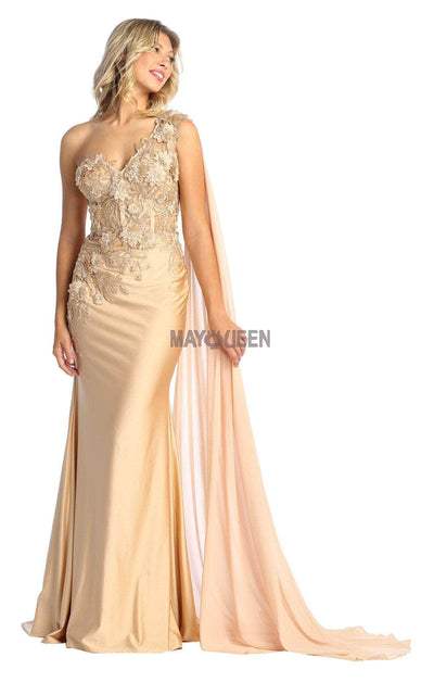 May Queen RQ7943 - Asymmetric Cape Sleeve Evening Dress Special Occasion Dress