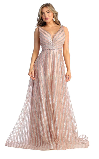 May Queen RQ7945 - Stripe Glittered A-line Gown Special Occasion Dress