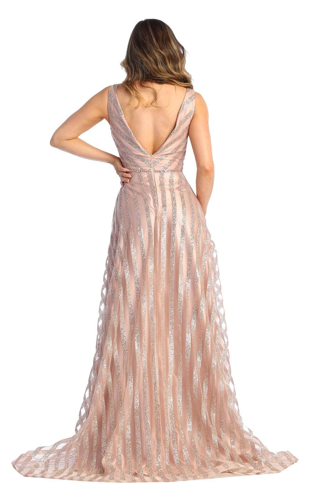 May Queen RQ7945 - Stripe Glittered A-line Gown Special Occasion Dress