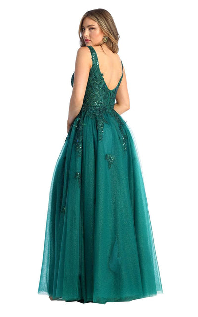 May Queen RQ7949 - Floral Embroidered Bodice Gown Special Occasion Dress
