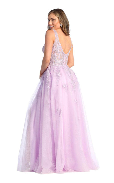May Queen RQ7949 - Floral Embroidered Bodice Gown Special Occasion Dress