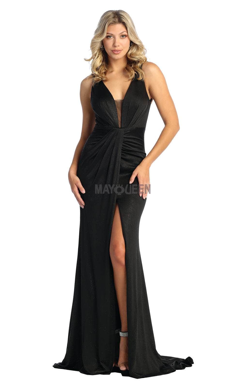 May Queen RQ7956 - Pleated High Slit Evening Dress Special Occasion Dress