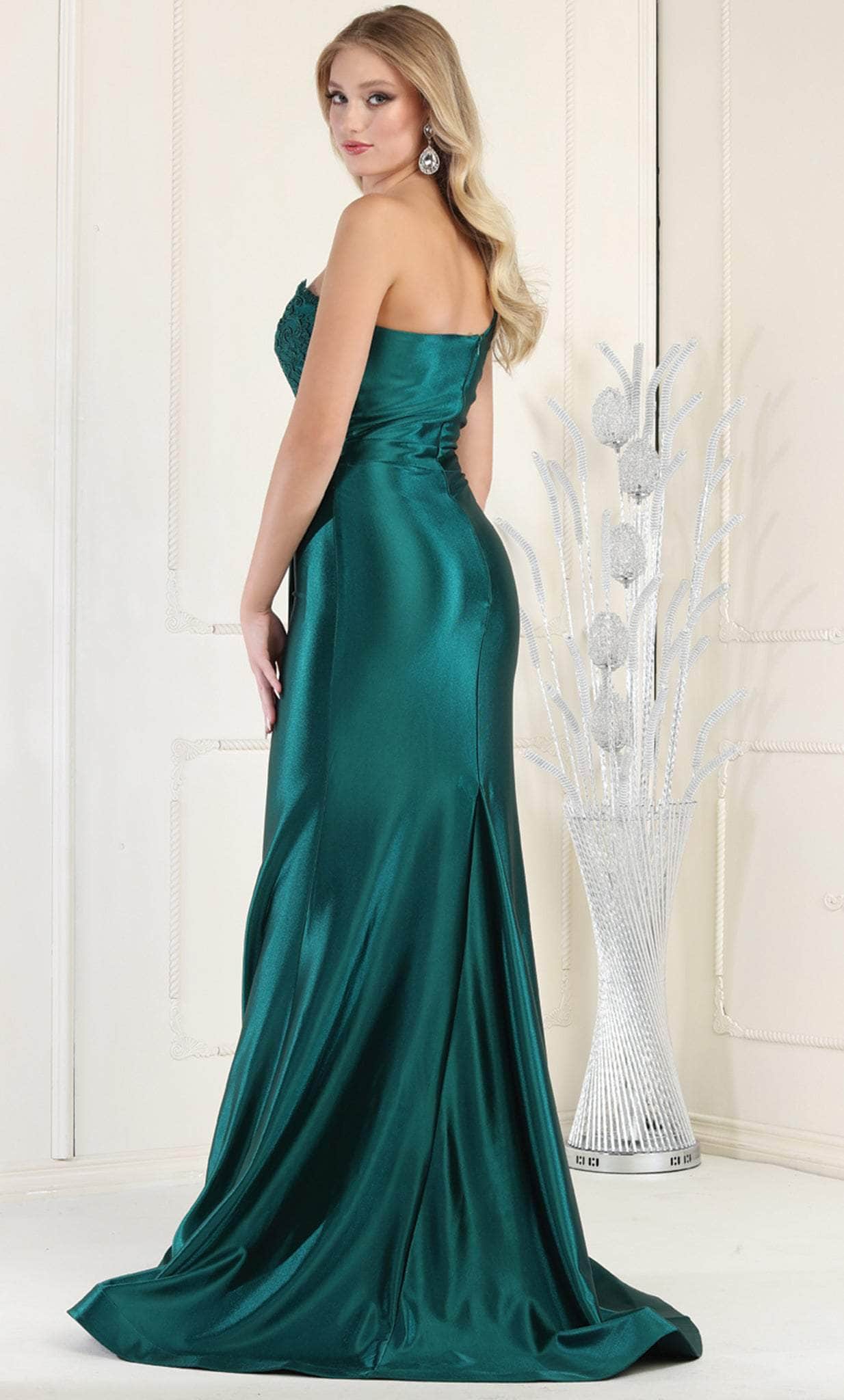 May Queen RQ7962 - Asymmetric Strap Train Gown Evening Dresses