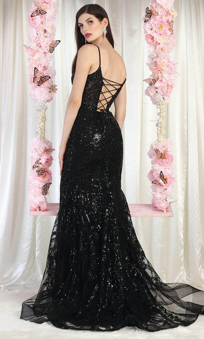 May Queen RQ7974 - Embroidered Strappy Train Gown Prom Dresses