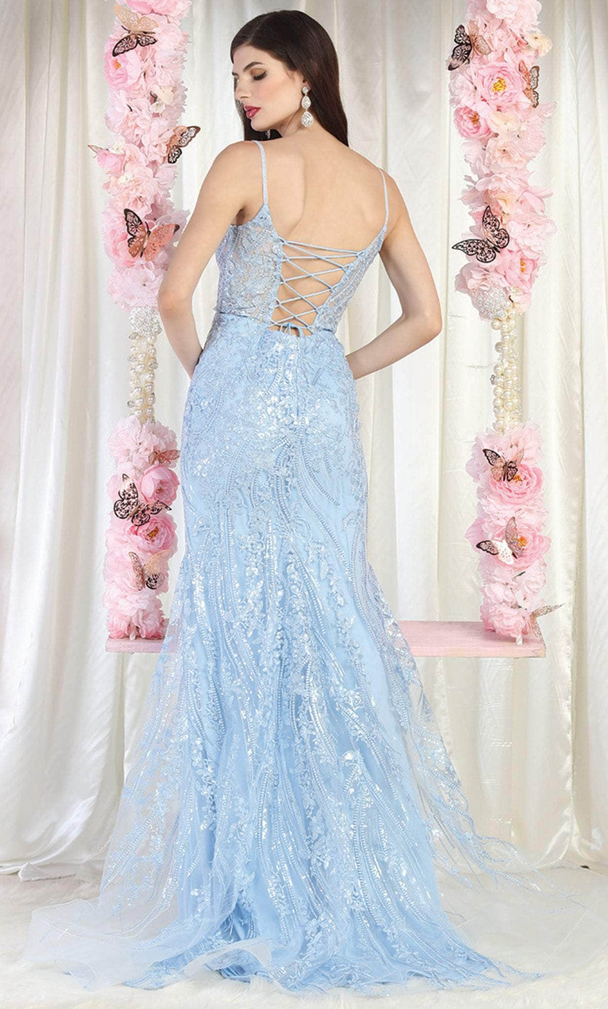 May Queen RQ7974 - Embroidered Strappy Train Gown Prom Dresses