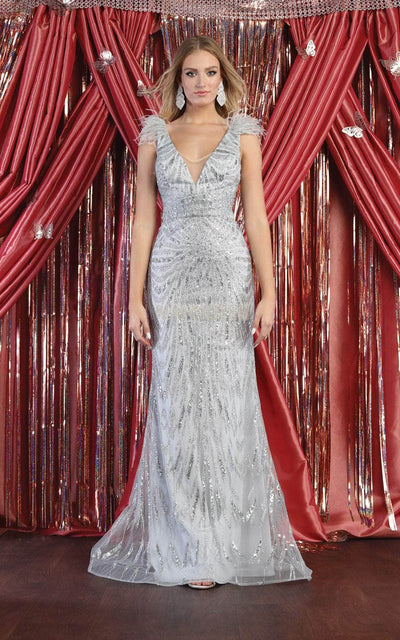 May Queen RQ7989 - Feather Shoulder Embellished Gown Special Occasion Dress