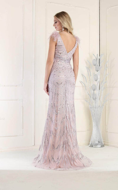 May Queen RQ7989 - Feather Shoulder Embellished Gown Special Occasion Dress
