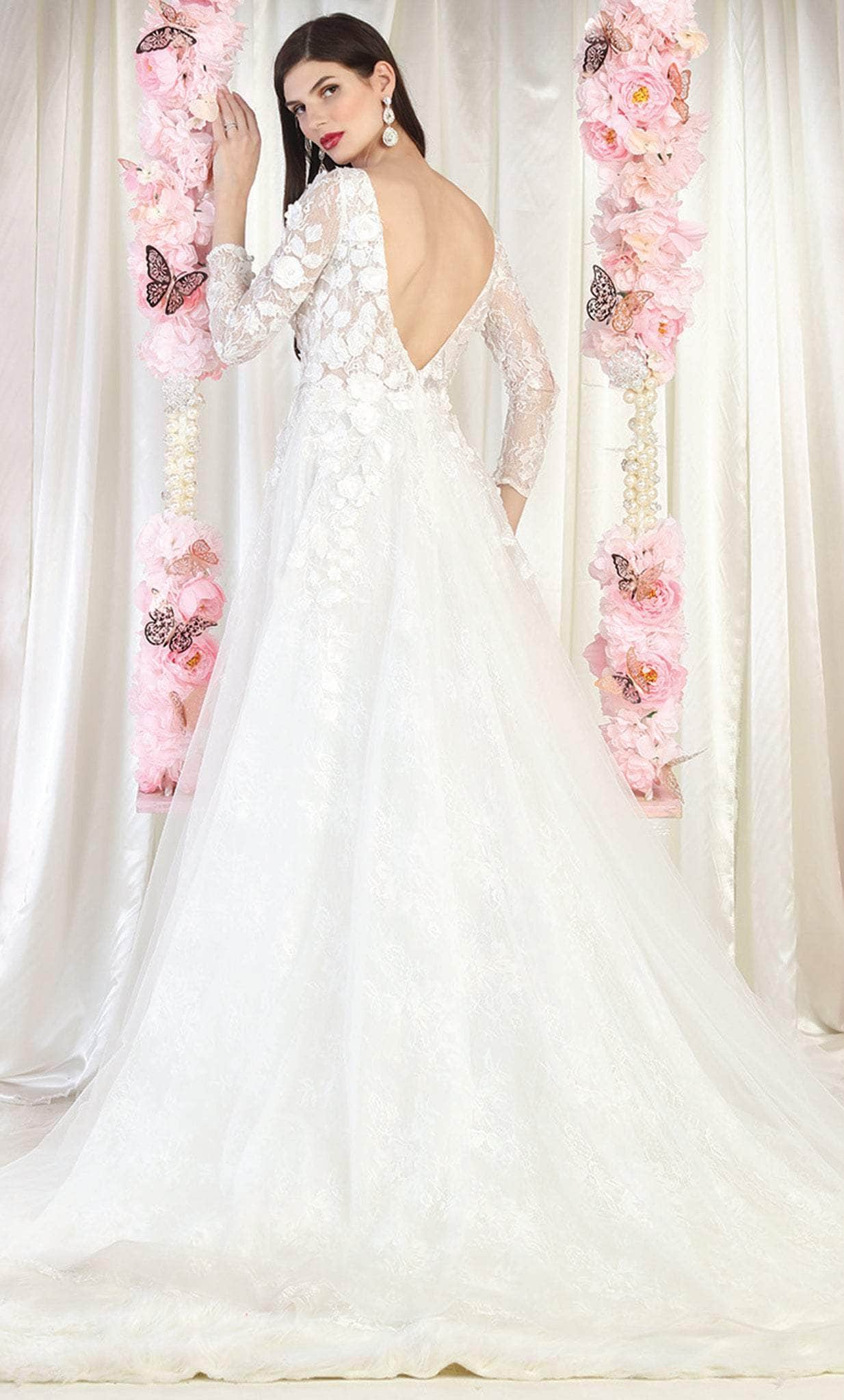 May Queen RQ7996 - Long Sleeve V Neck Dress Bridal Dresses