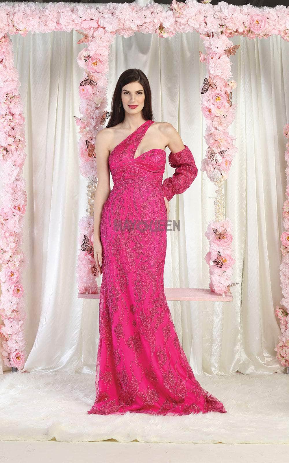 May Queen RQ7997 - Asymmetrical Embellished Gown Special Occasion Dress