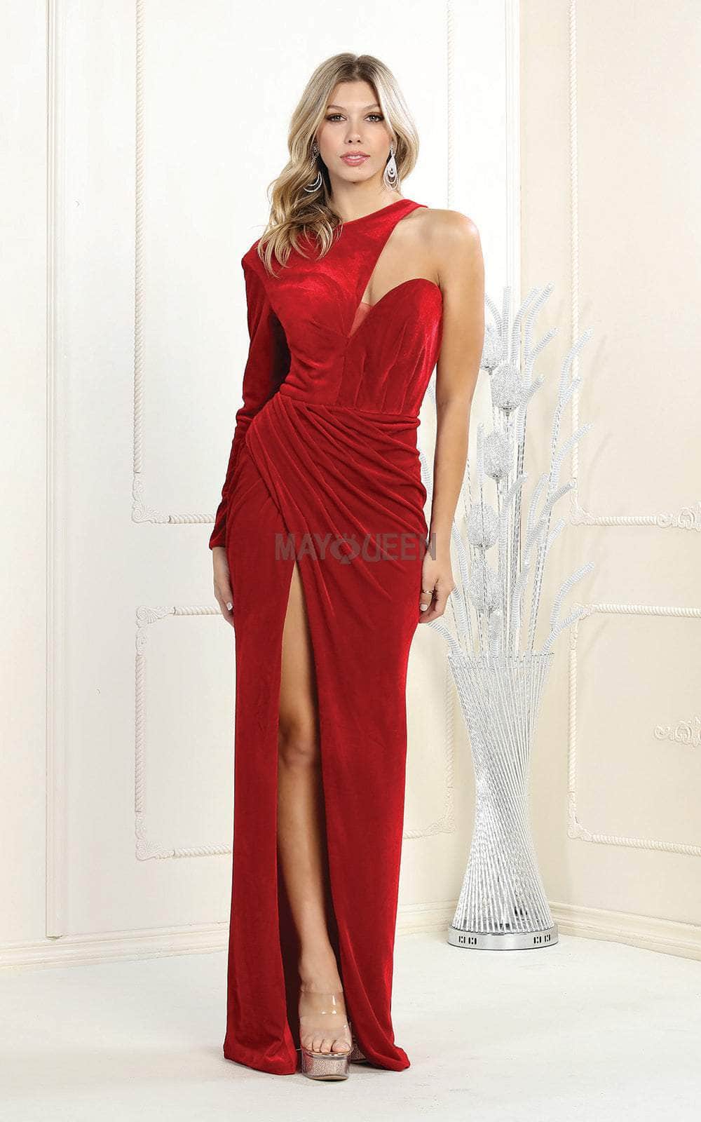 May Queen RQ7999 - One-Shoulder Bateau Neck Dress Special Occasion Dress