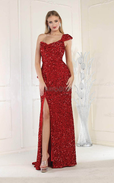 May Queen RQ8003 - Sequin Embellished One Sleeve Evening Dress Special Occasion Dress