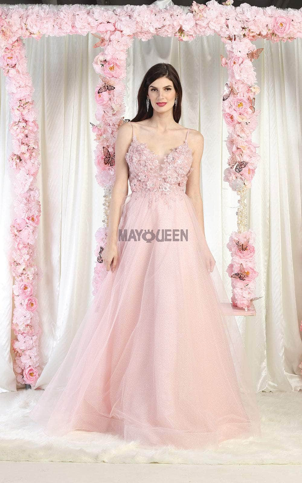 May Queen RQ8024 - Floral Appliqued Gown