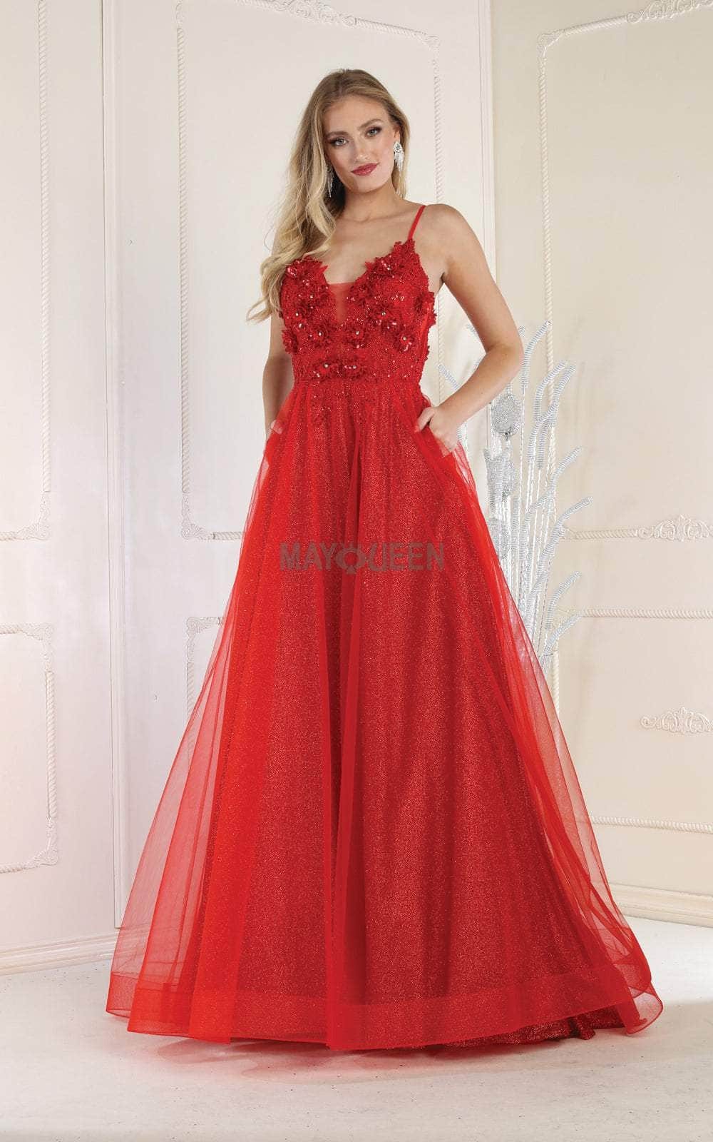 May Queen RQ8024 - Floral Appliqued Gown