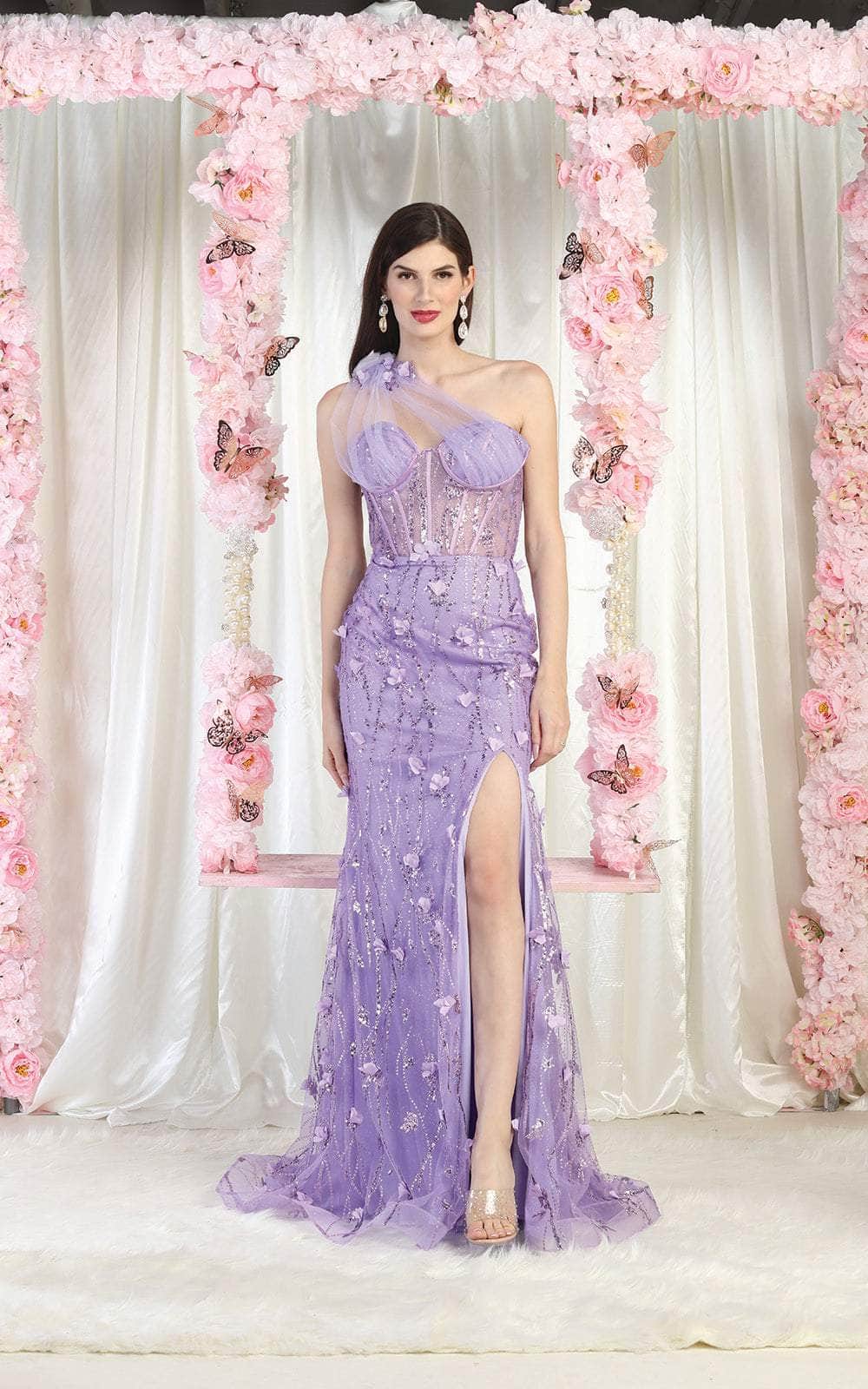 May Queen RQ8027 - Long Mermaid Dress - Sleeveless, Sheer Panel, Floral Appliques, Corset Bodice, Midrise Back, Concealed Zipper Closure, High Slit, May Queen RQ8027 - Long Mermaid Dress - Sleeveless, Sheer Panel, Floral Appliques, Corset Bodice, Midrise Back, Concealed Zipper Closure, High Slit,